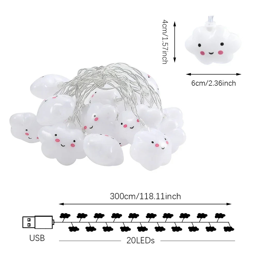 20LEDs Cloud/Star Light String,10Ft USB Waterproof Night Lights Atmosphere Lighting for Camping Birthday Party Summer Home Decor
