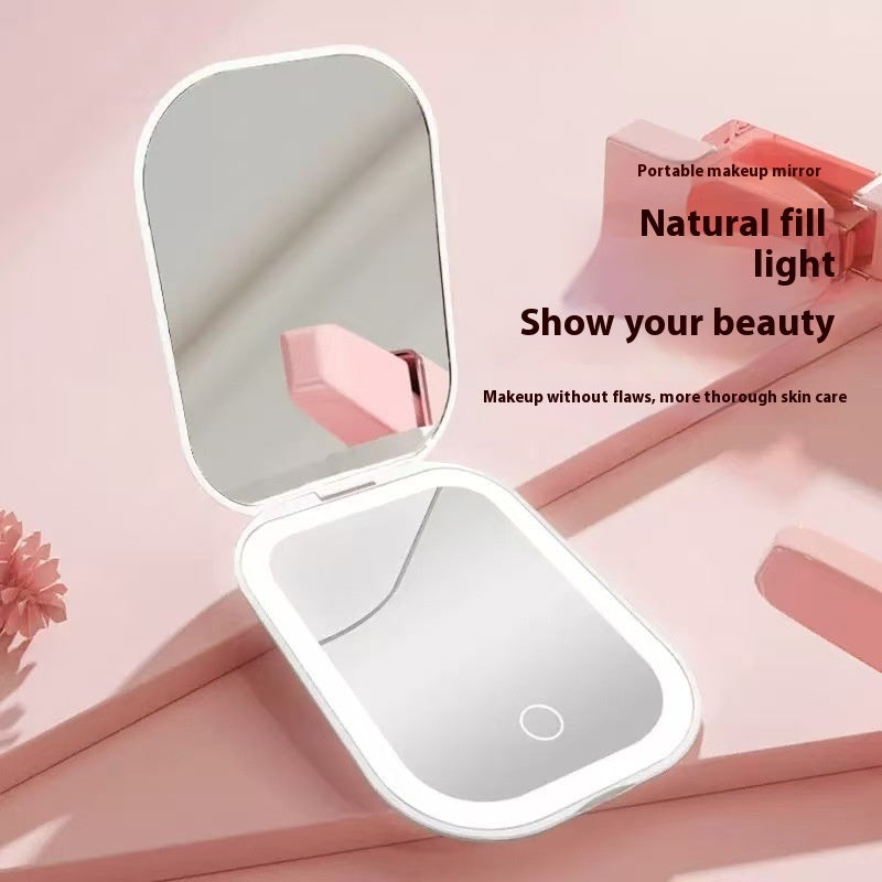 Portable HD Luminous Cosmetic Mirror | Ultra-Thin, Foldable, Tricolor LED Light