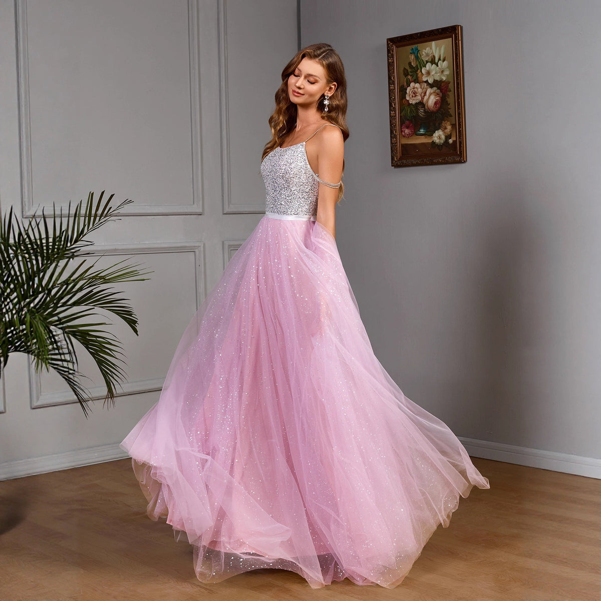 Dazzling Sequin Mesh Wedding Dress Gown