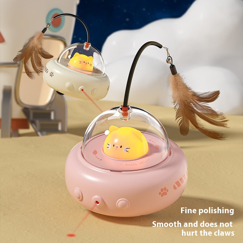 Smart Electric UFO Cat Teaser Toy | Automatic Rotating Feather Stick with Bell
