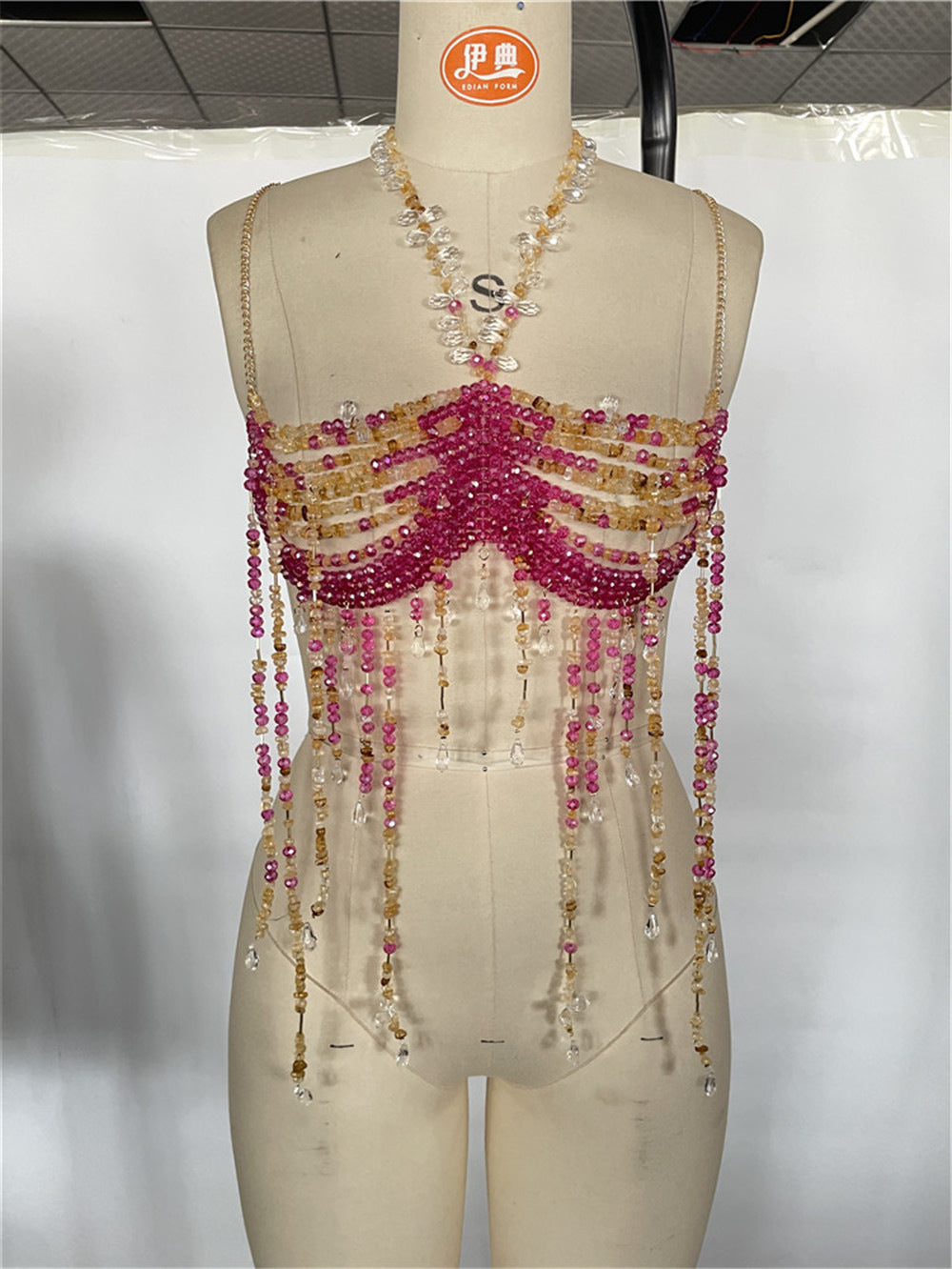 Beaded Spicy Girl Body Chain Cover-up Halter Top Layering Piece