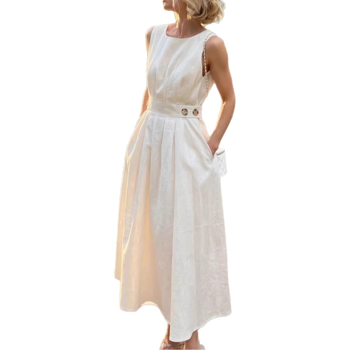 French-style Elegant Casual Minimalist Sleeveless Crew-neck Dress