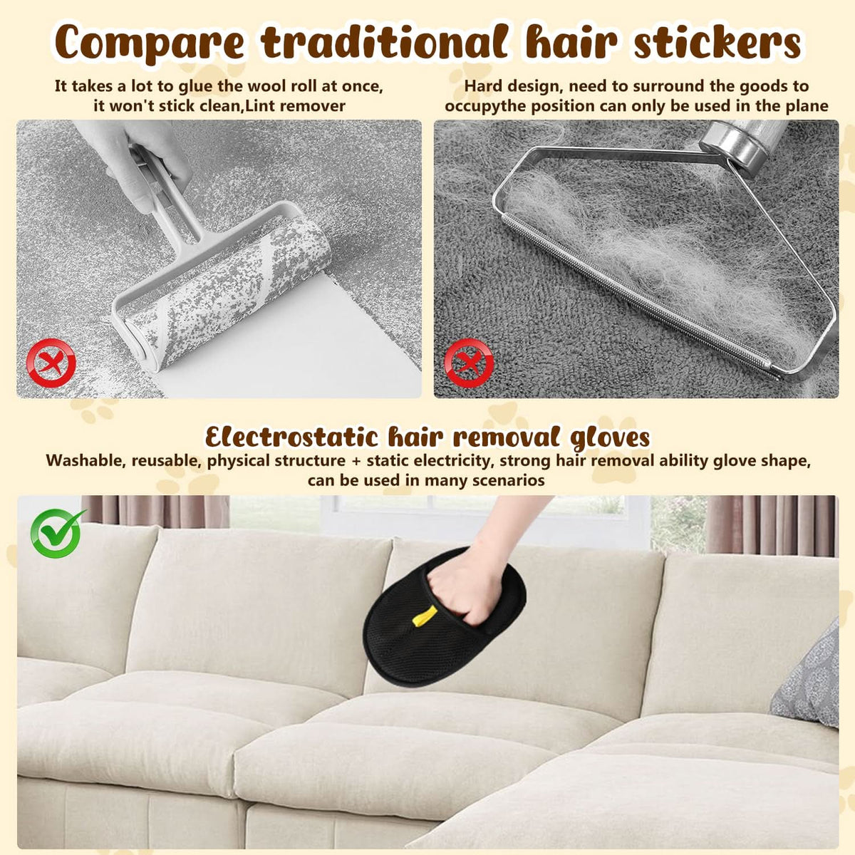 Pet Hair Remover Electrostatic Gloves – Double-Sided Efficient, Soft Silicone & Washable Reusable