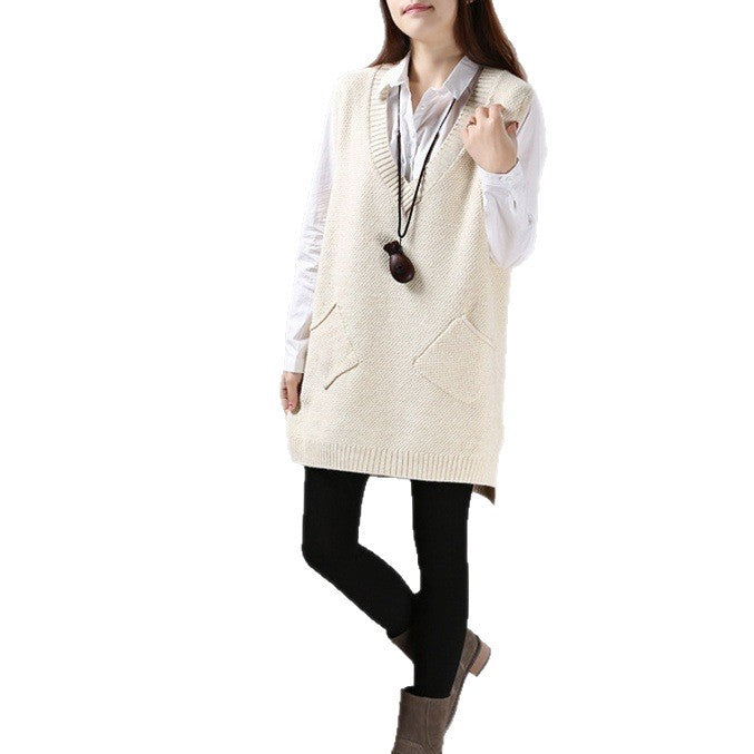 Loose Slimming Versatile Plus-Size V-Neck Knitted Sweater Vest For Women
