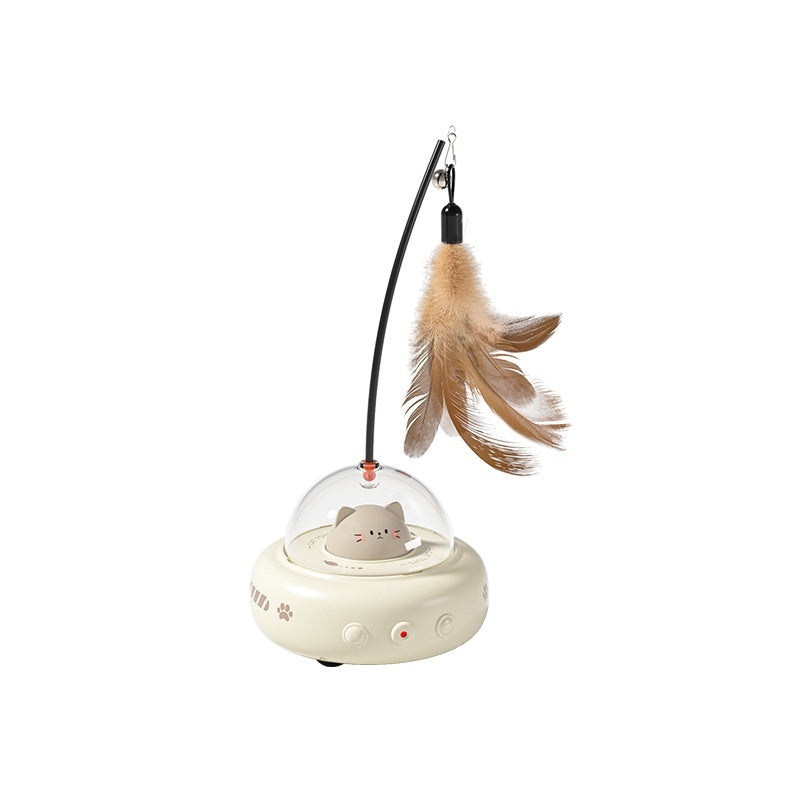 Smart Electric UFO Cat Teaser Toy | Automatic Rotating Feather Stick with Bell