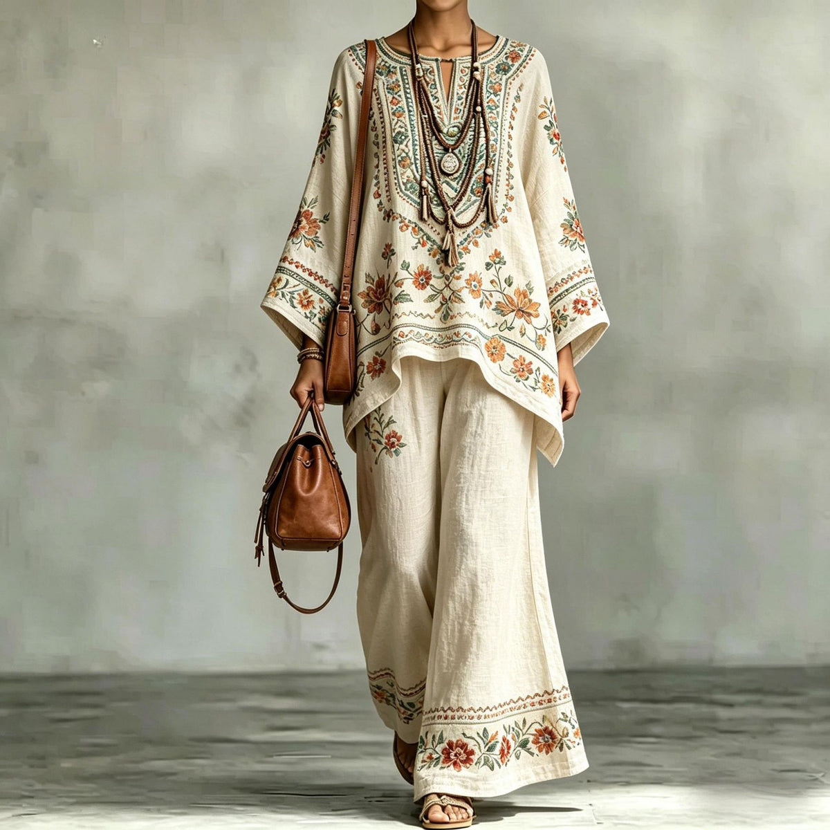 Women's Fashionable Loose-Fit Printed Long-Sleeve Set