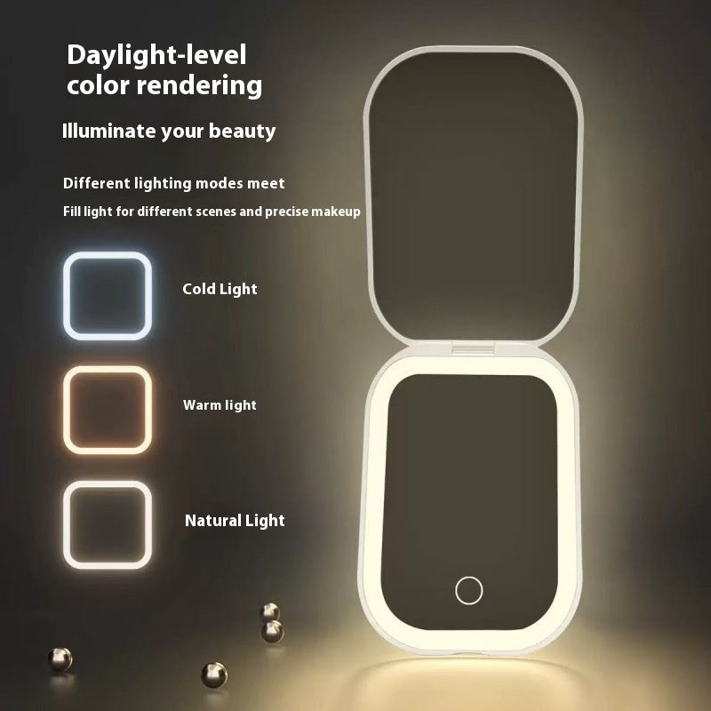 Portable HD Luminous Cosmetic Mirror | Ultra-Thin, Foldable, Tricolor LED Light