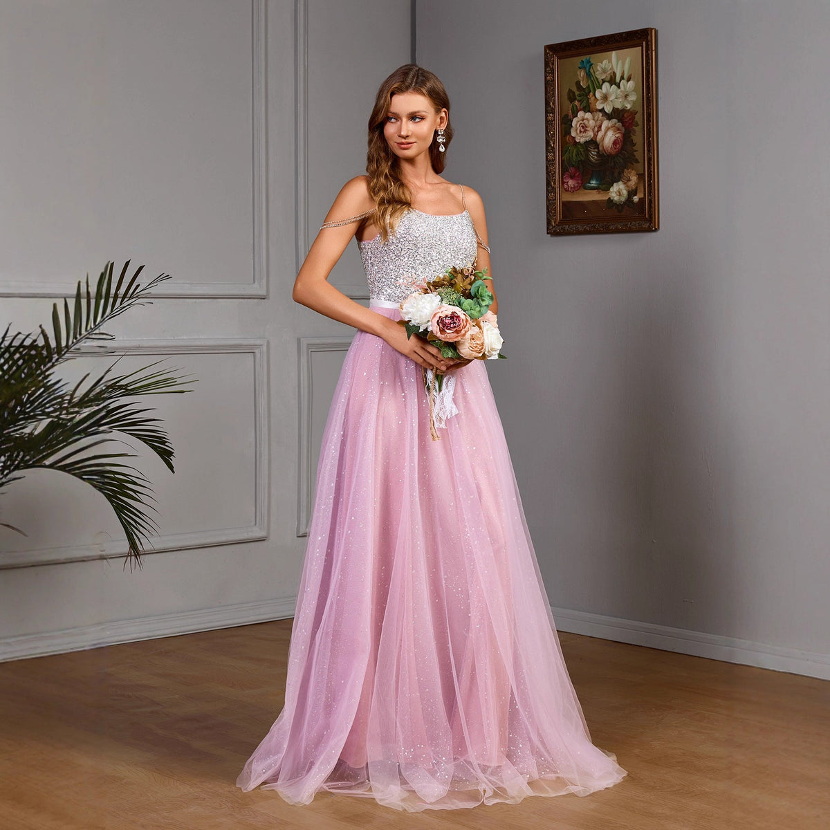 Dazzling Sequin Mesh Wedding Dress Gown