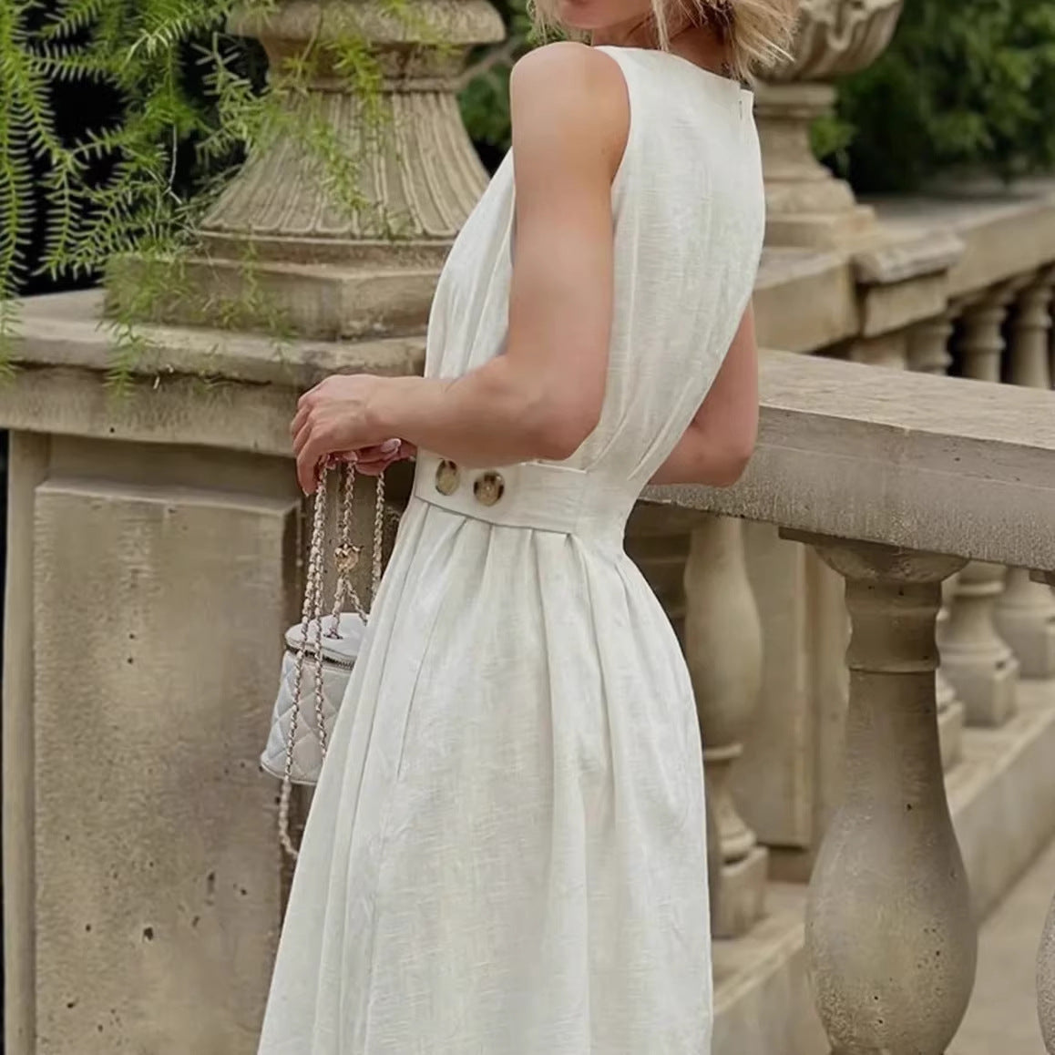 French-style Elegant Casual Minimalist Sleeveless Crew-neck Dress