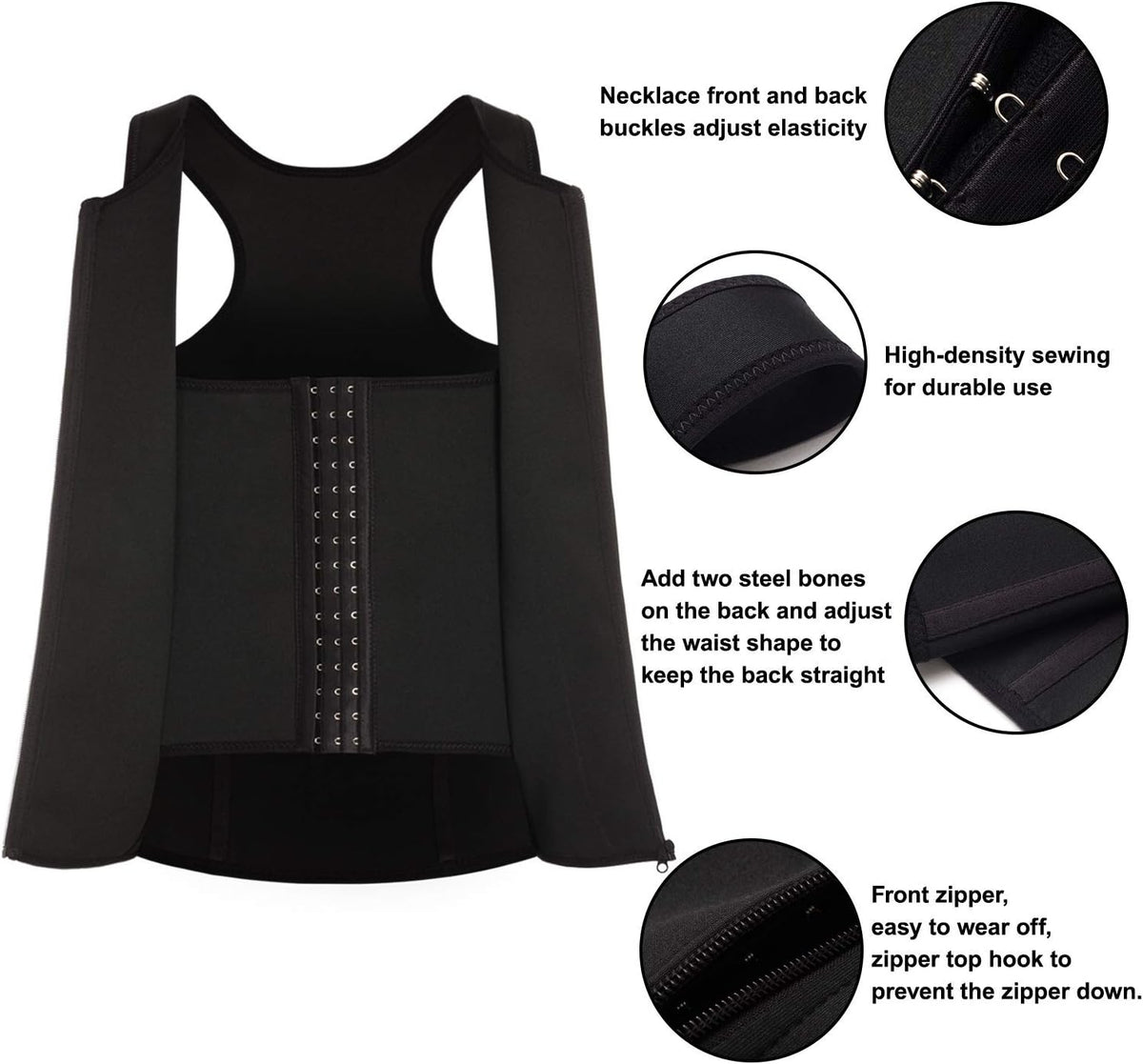 Men's Slimming Tank Top Body Shaper Compression Vest with Zipper & Back Support