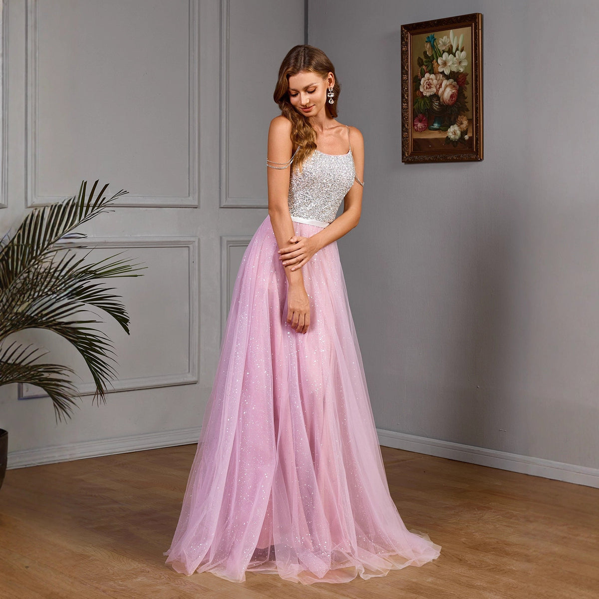 Dazzling Sequin Mesh Wedding Dress Gown