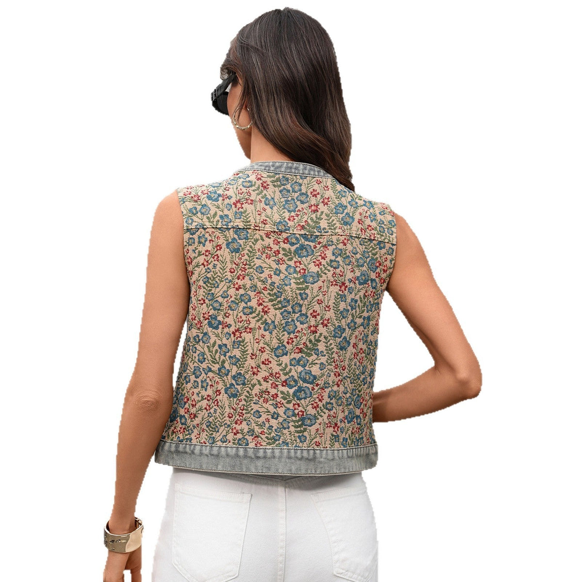 New Casual Retro Printed Short Jacquard All-Match Sleeveless Vest Undershirt