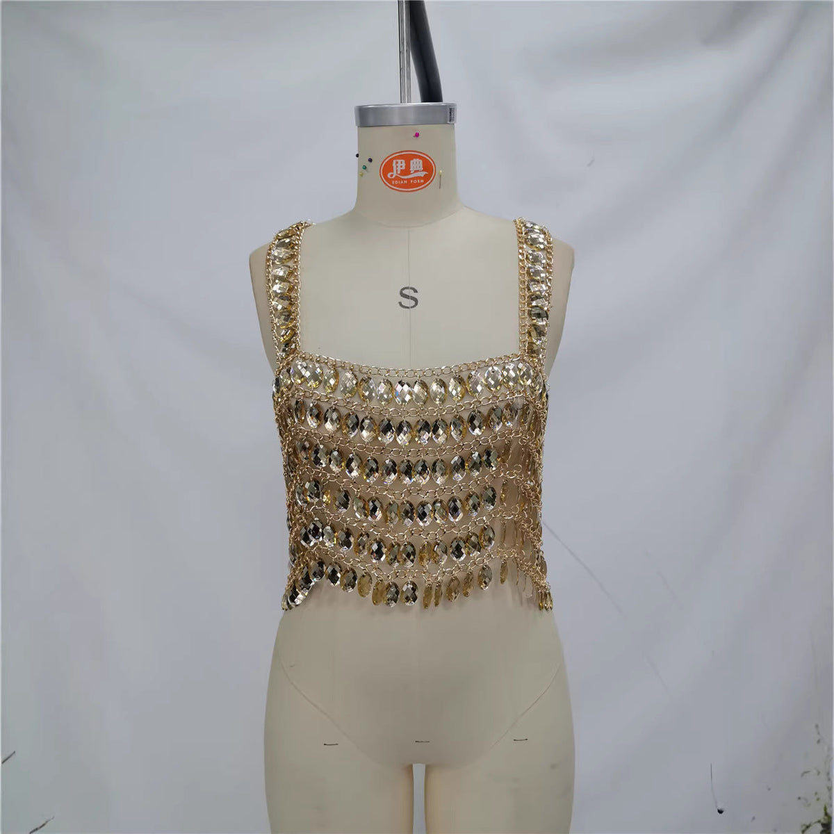 Sparkling Gold Gemstone Multi-Layer All-Match Bustier Vest