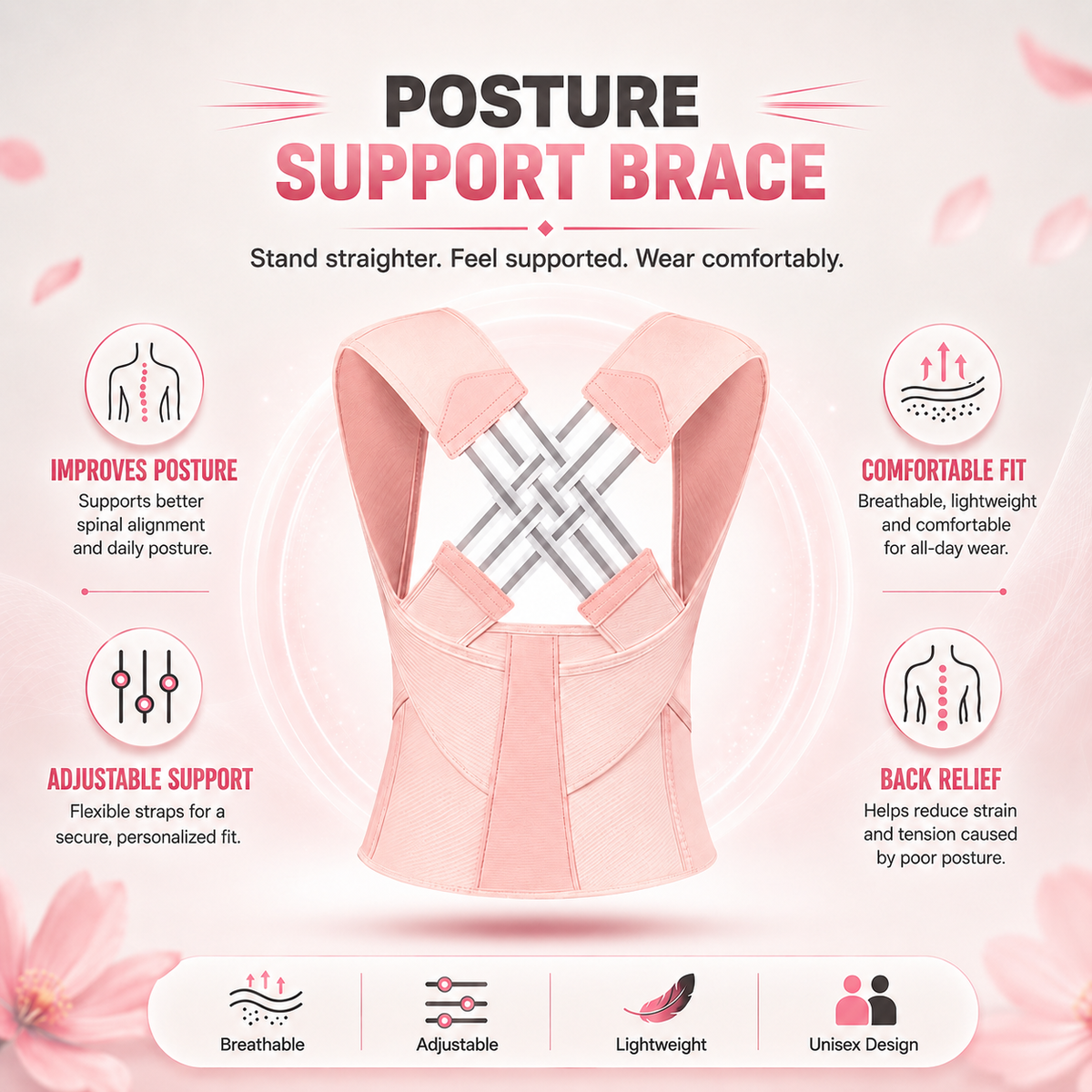 Adjustable Posture Corrector Brace for Daily Back Support - Women & Men