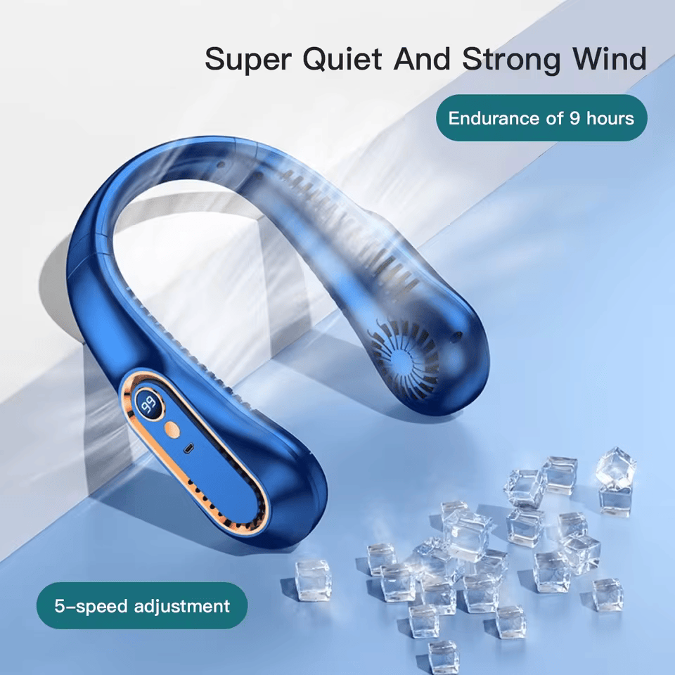 Rechargeable Wearable Neck Fan – 5 Speeds, Quiet Airflow & Up to 9 Hours Use