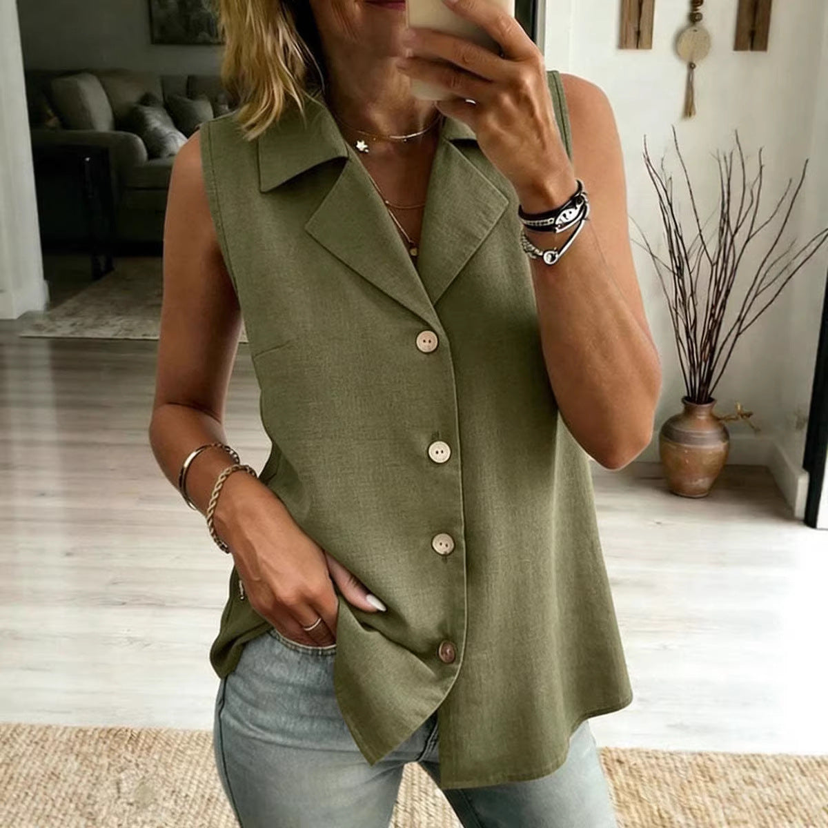 Women's Solid-Colored Sleeveless Fashionable Loose Vest Top