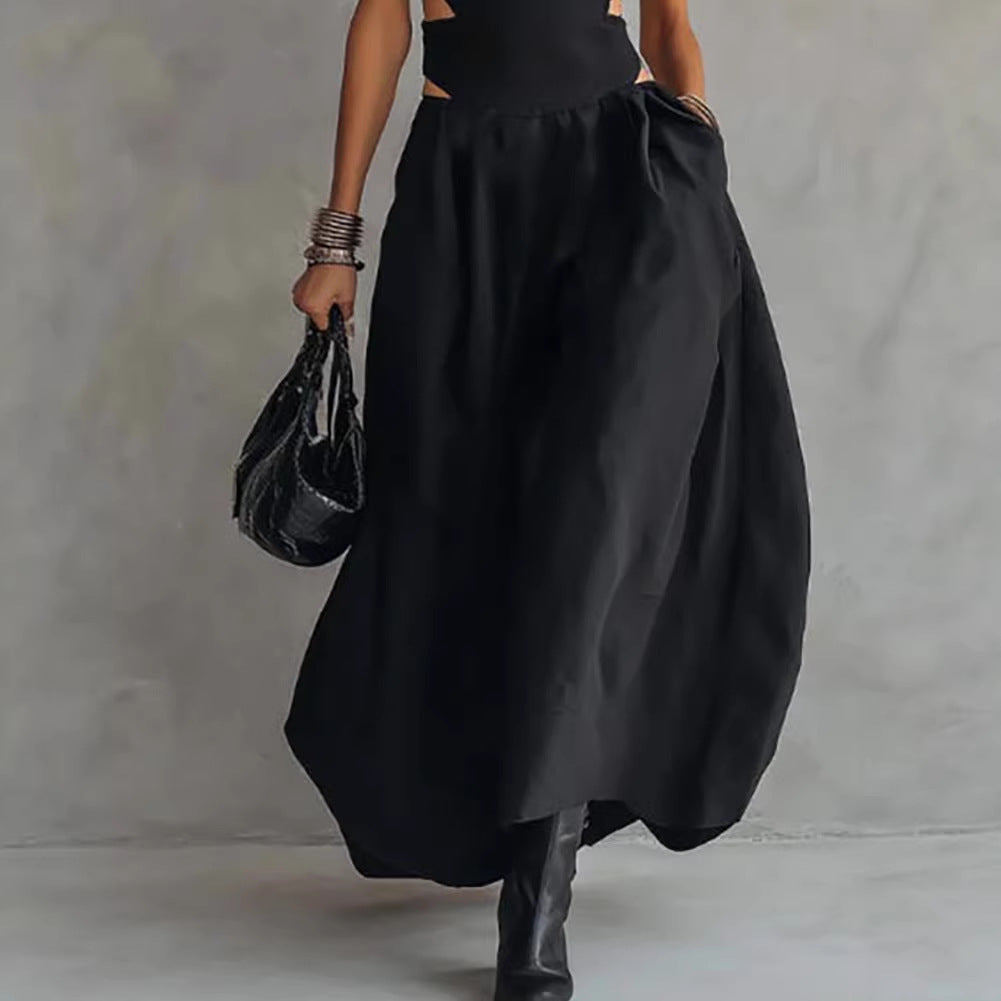 Black Sleeveless Midriff-baring Elegant Slimming Long Dress