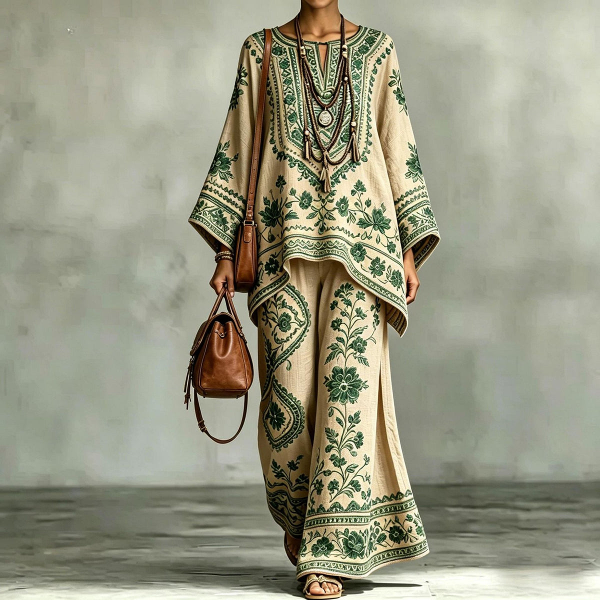 Women's Fashionable Loose-Fit Printed Long-Sleeve Set