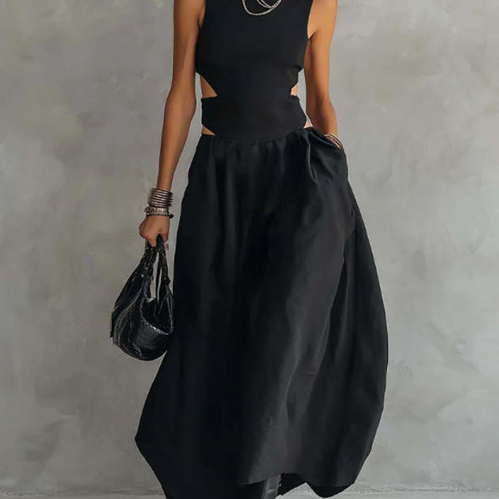 Black Sleeveless Midriff-baring Elegant Slimming Long Dress