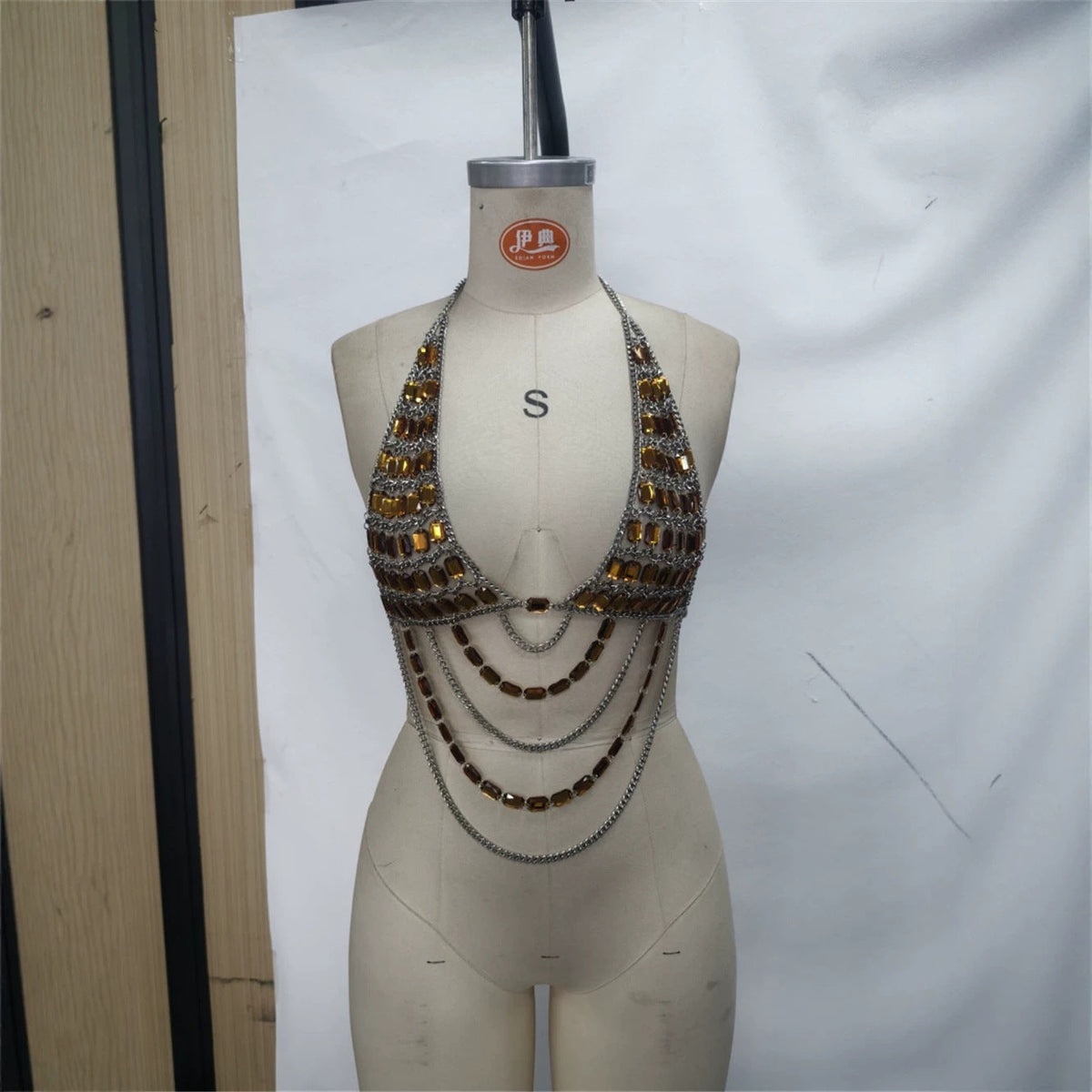 Beach Bikini Swimsuit Paired With A Gold Gemstone Chest Necklace