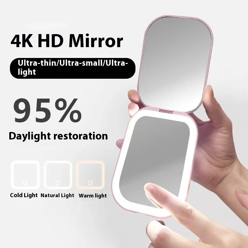 Portable HD Luminous Cosmetic Mirror | Ultra-Thin, Foldable, Tricolor LED Light