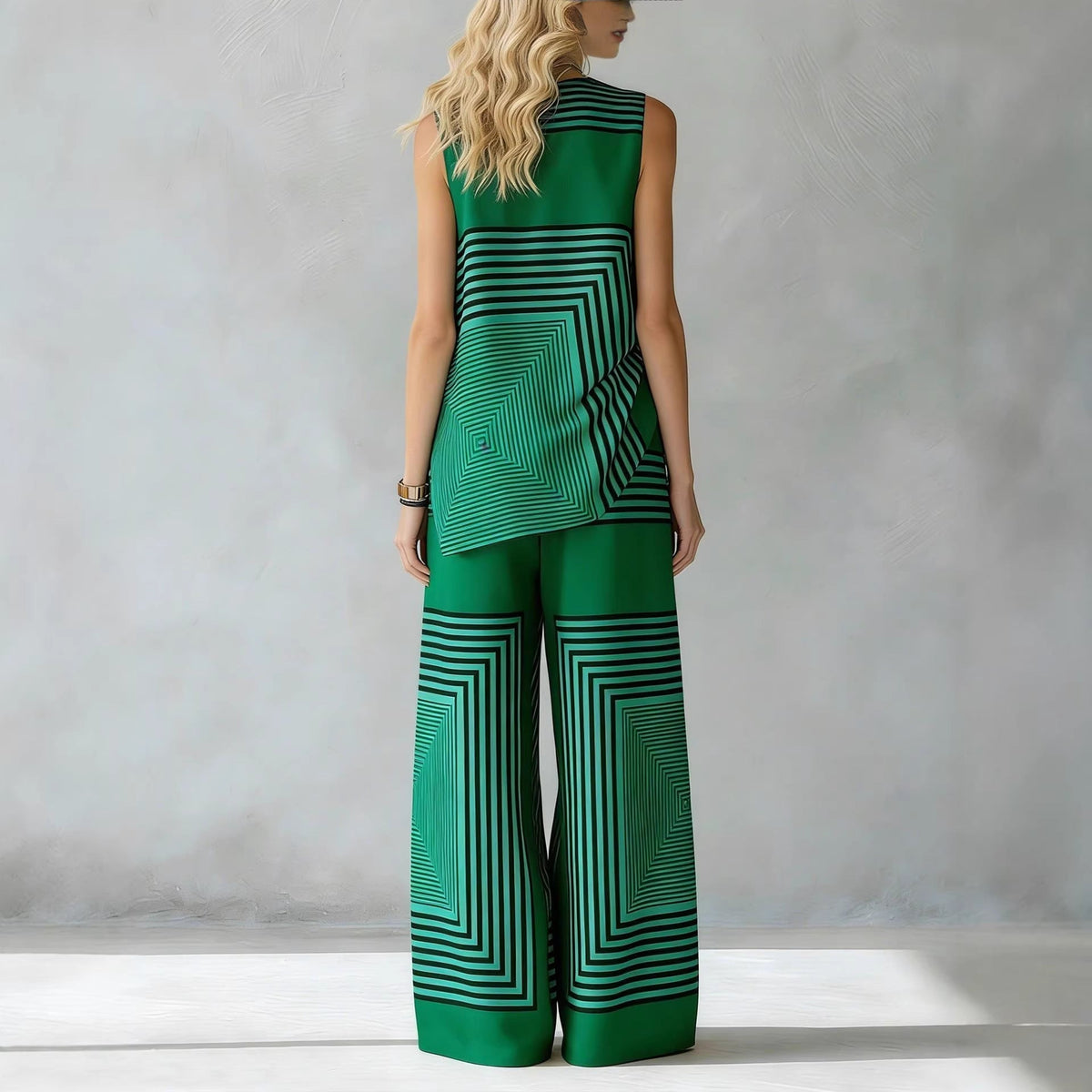 Lightweight Geometric Striped Sleeveless Top And Wide-leg Pants