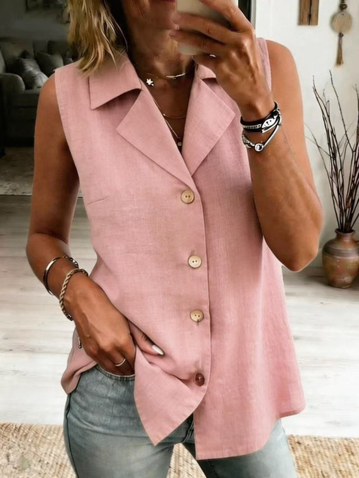 Women's Solid-Colored Sleeveless Fashionable Loose Vest Top