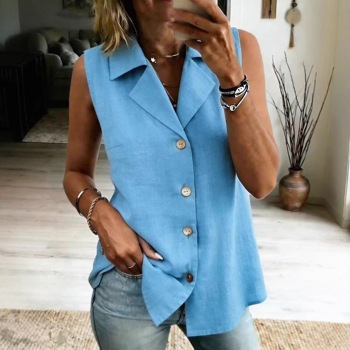 Women's Solid-Colored Sleeveless Fashionable Loose Vest Top