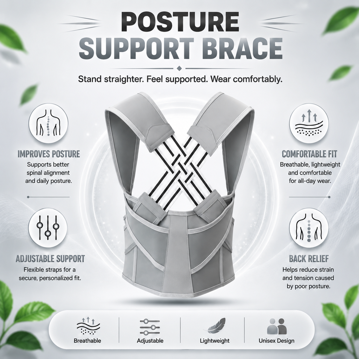 Adjustable Posture Corrector Brace for Daily Back Support - Women & Men