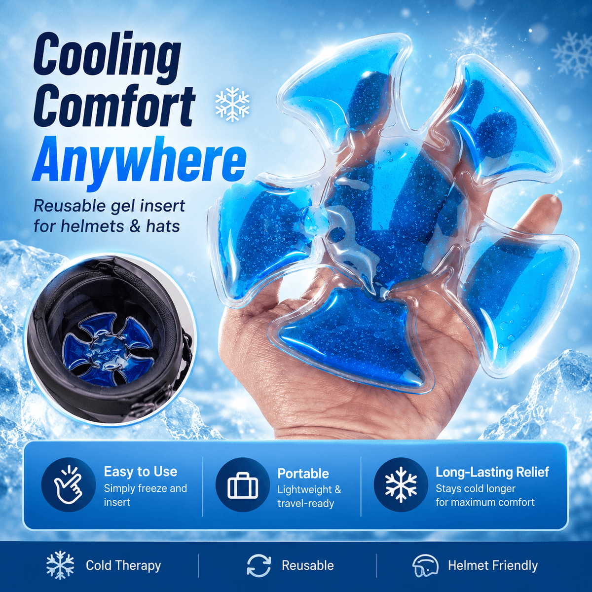 Reusable Helmet Ice Gel Pad – Cooling Insert for Hats, Helmets & Headwear