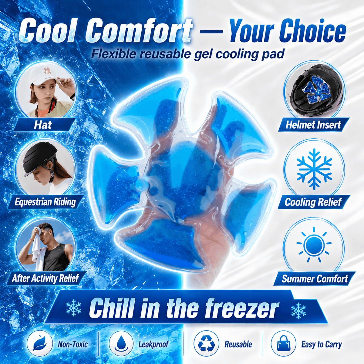 Reusable Helmet Ice Gel Pad – Cooling Insert for Hats, Helmets & Headwear