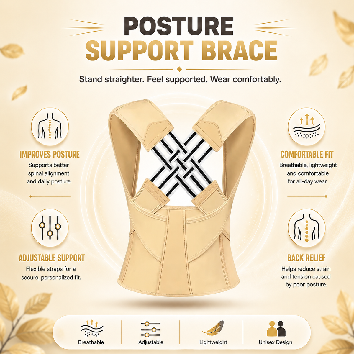 Adjustable Posture Corrector Brace for Daily Back Support - Women & Men